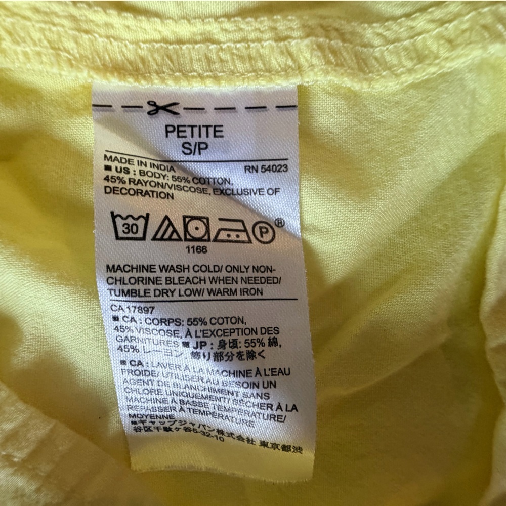Banana Republic Yellow Ruffle Flutter Sleeve Blouse Petite Small Cotton Top - Picture 7 of 11